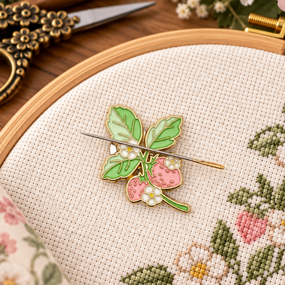 Strawberry Enamel Magnetic Needle Minder For Cross Stitch