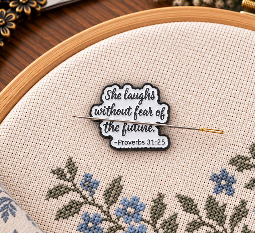 She Laughs Enamel Magnetic Needle Minder For Cross Stitch