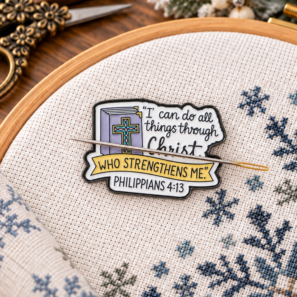I Can Do All Things  Enamel Magnetic Needle Minder For Cross Stitch
