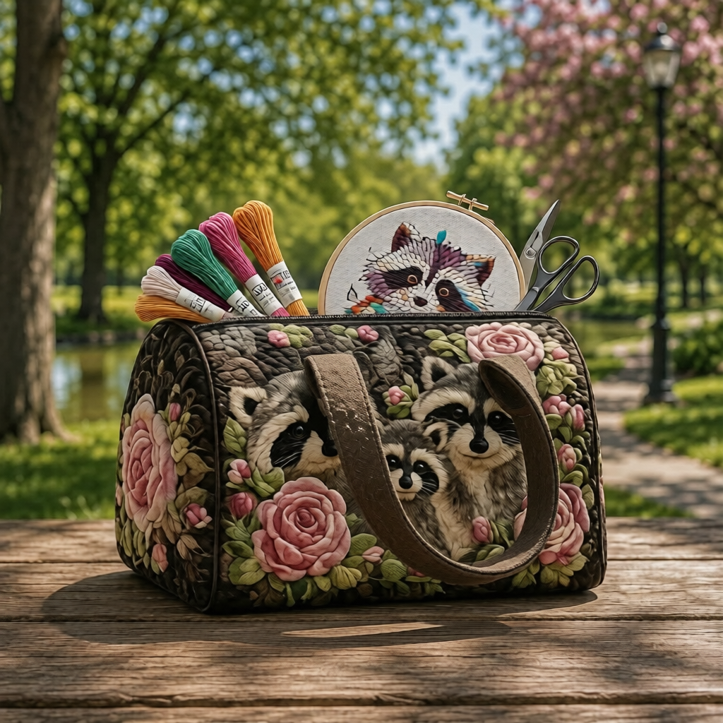 Raccoon Tote not quilted with zipper