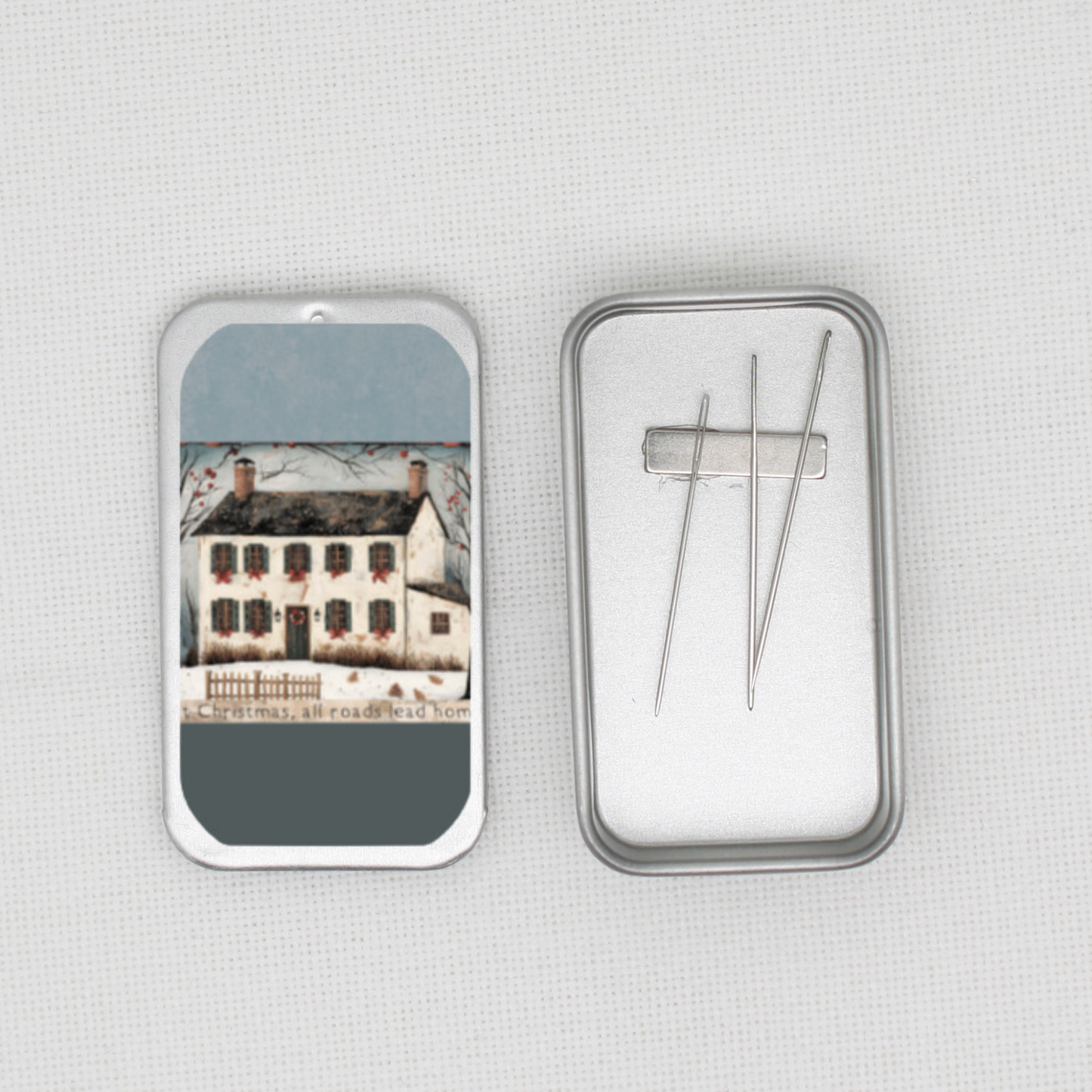 At Christmas All Roads Lead Home Needle Tin