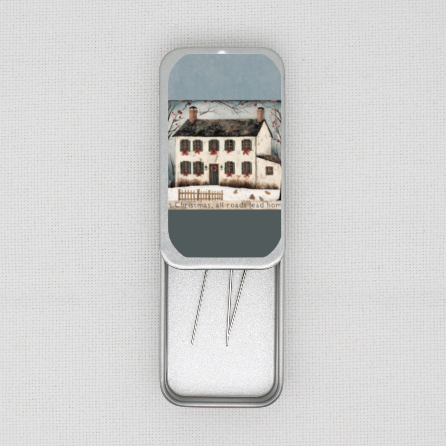 At Christmas All Roads Lead Home Needle Tin