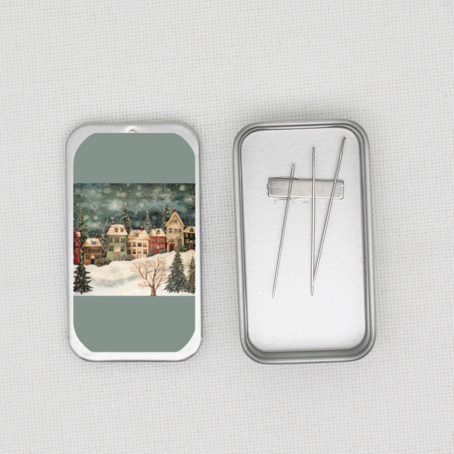 Christmas Village Needle Tin