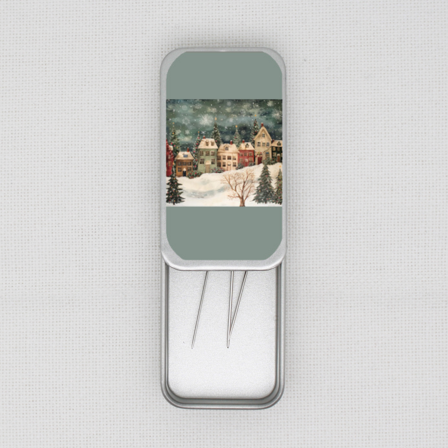 Christmas Village Needle Tin