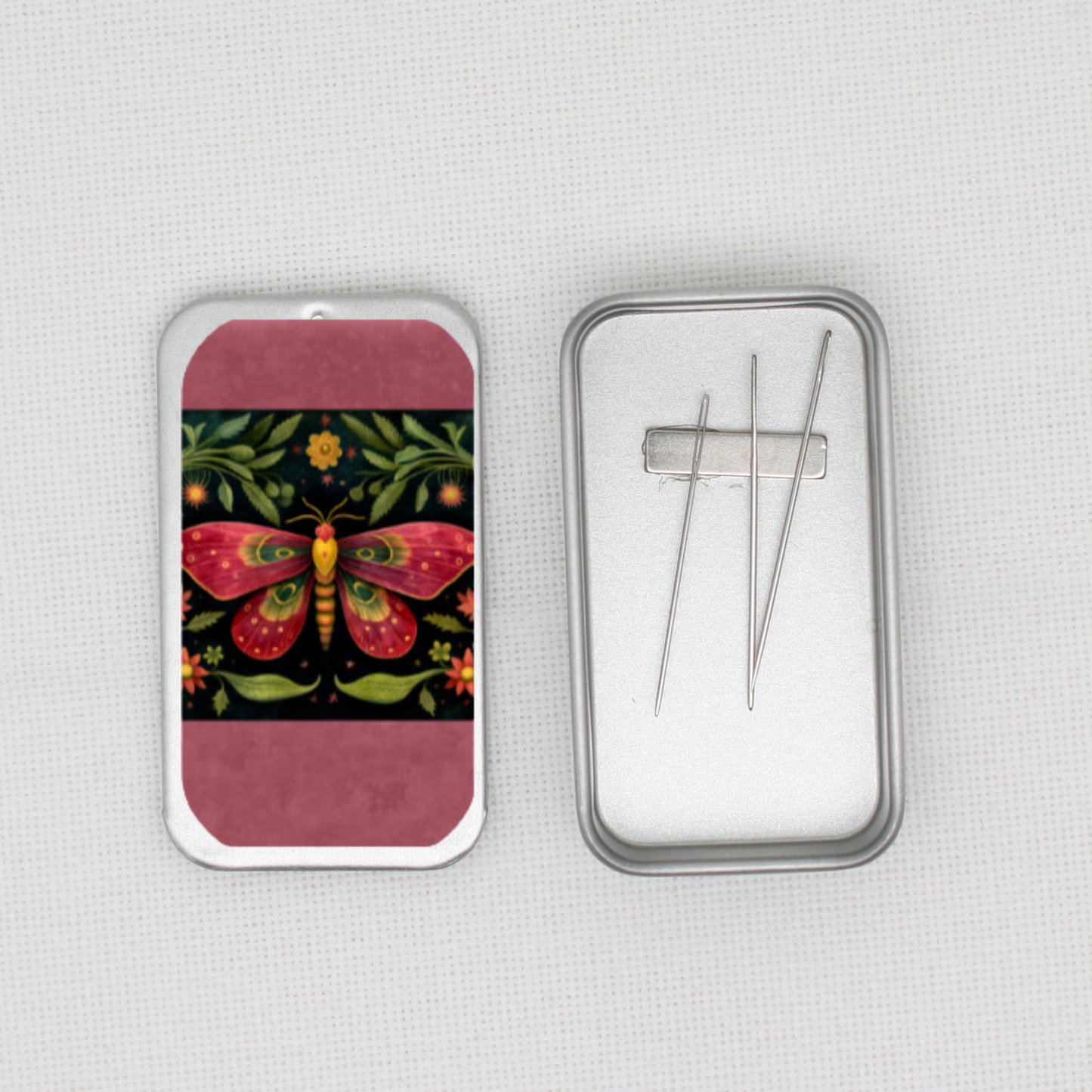 Red Moth Needle Tin