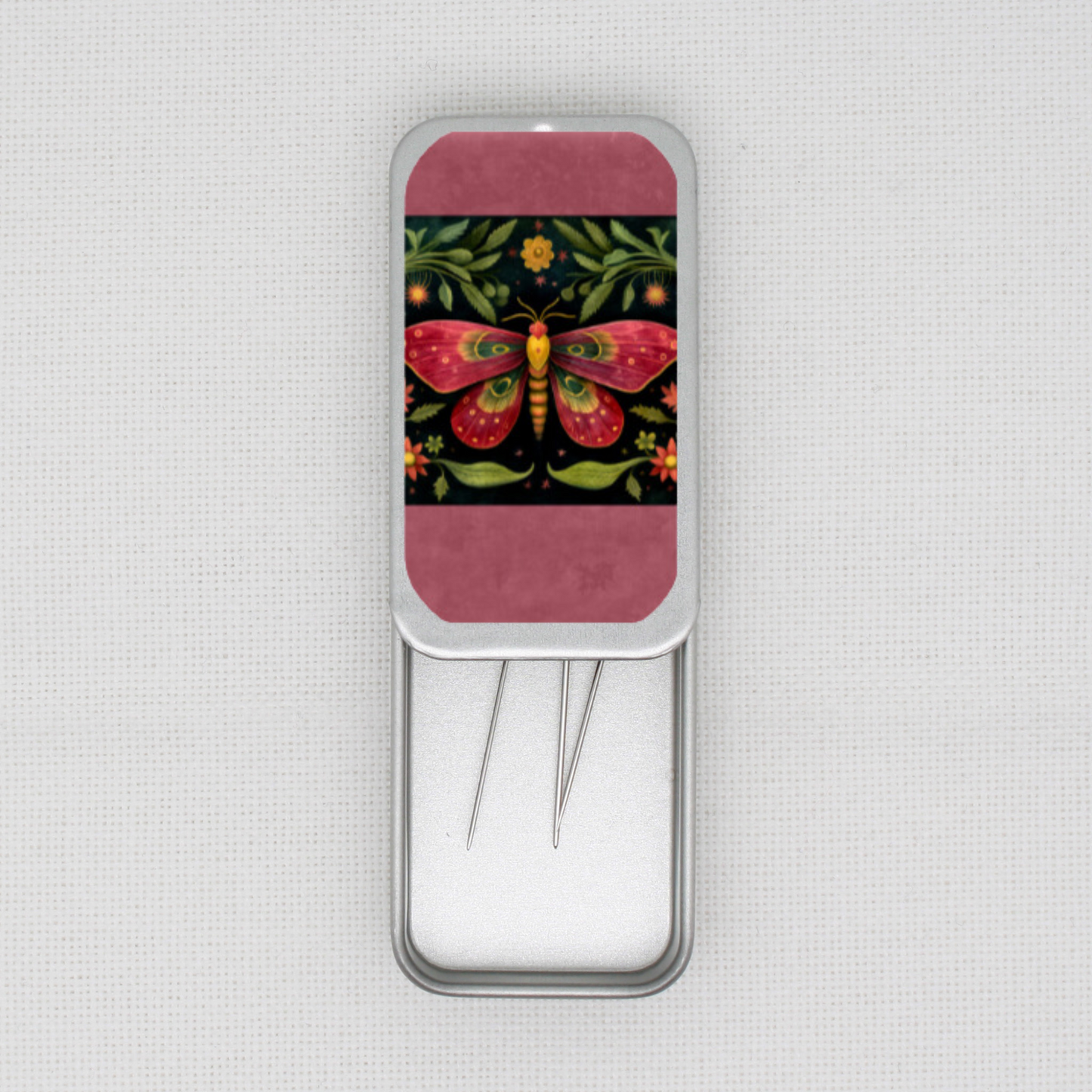 Red Moth Needle Tin