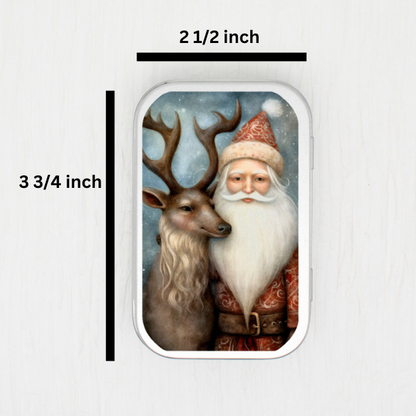 Santa And Reindeer Small Storage Tin