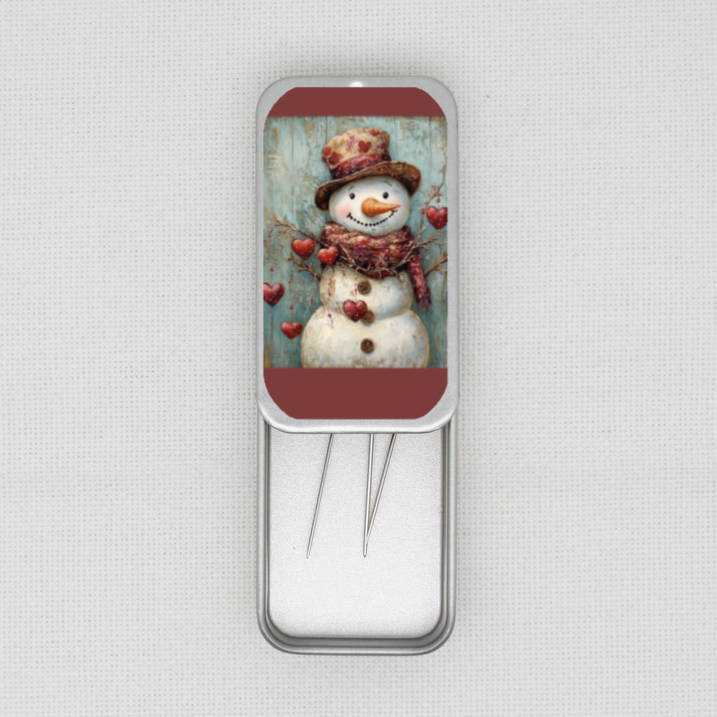 Valentine Snowman Needle Tin