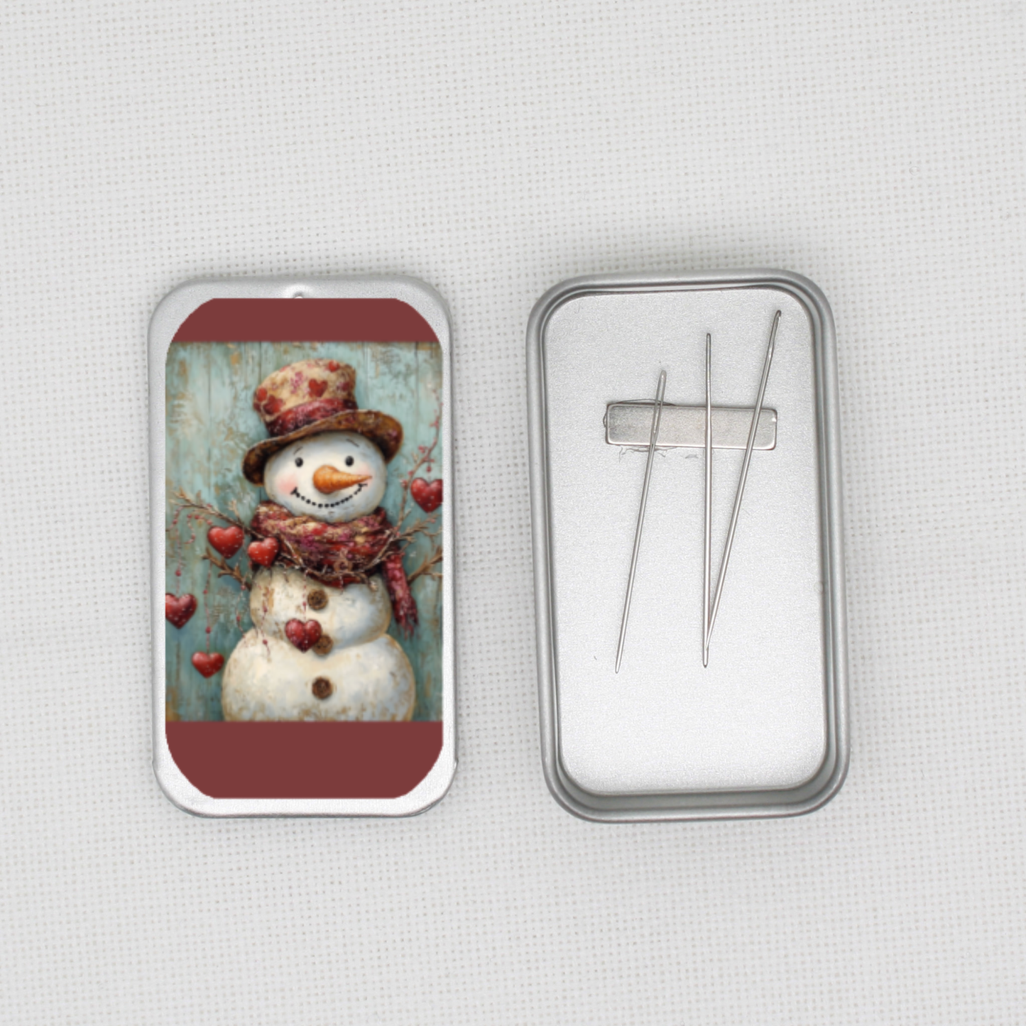 Valentine Snowman Needle Tin