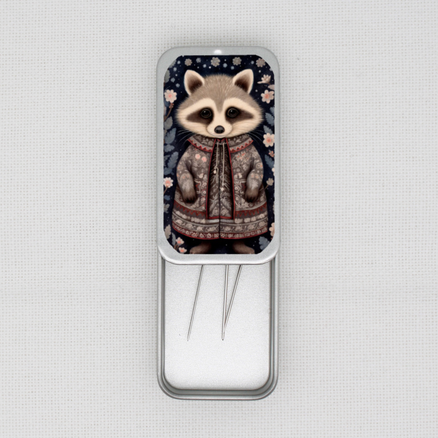 Winter Animals Raccoon Needle Tin