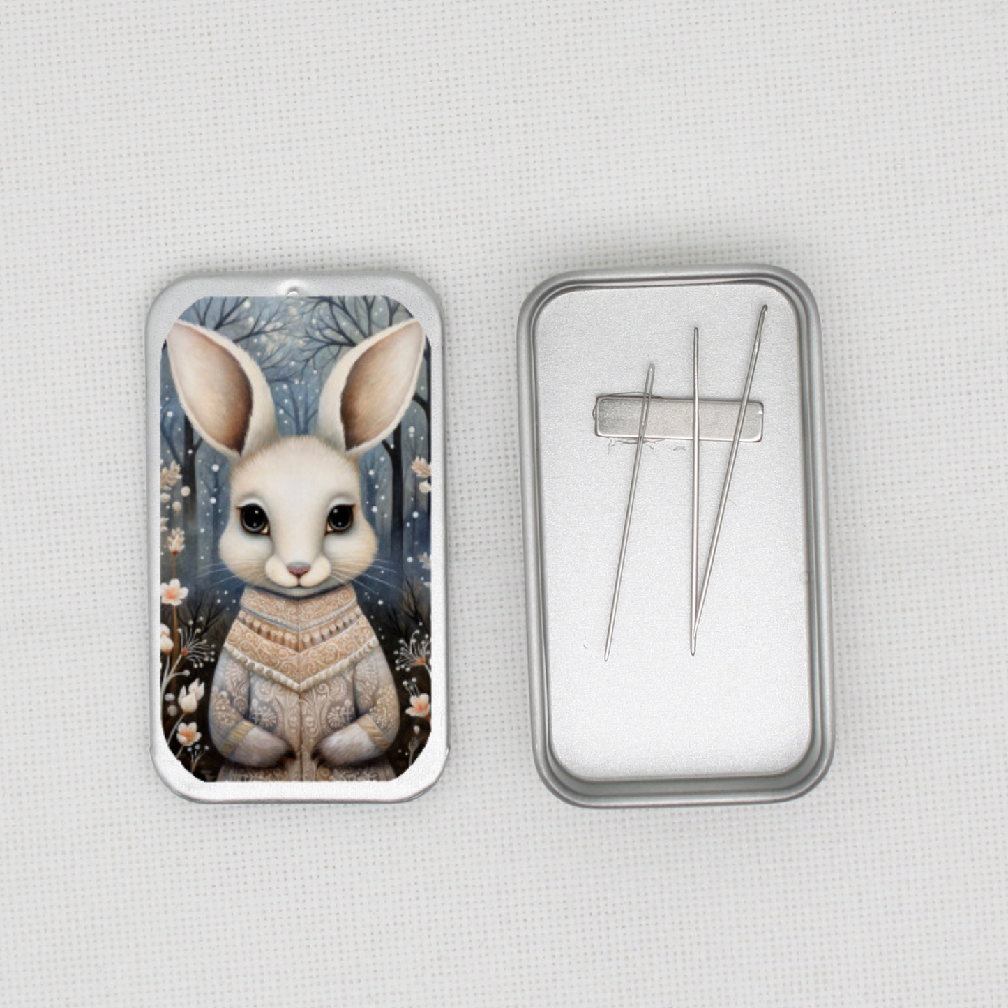 Winter Animals Bunny Needle Tin
