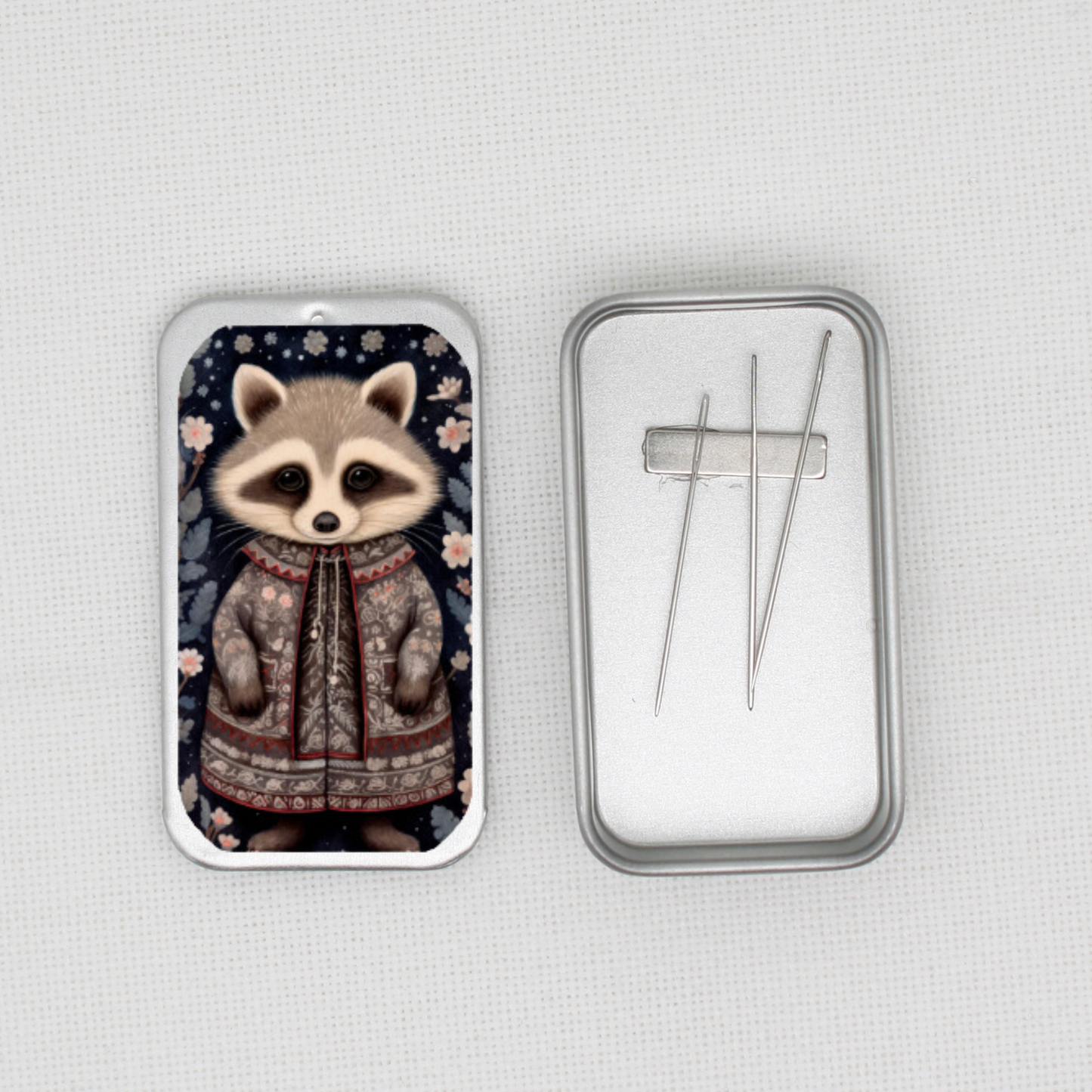 Winter Animals Raccoon Needle Tin
